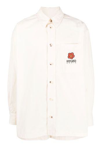 Kenzo logo-embroidered cotton shirt - Toni neutri