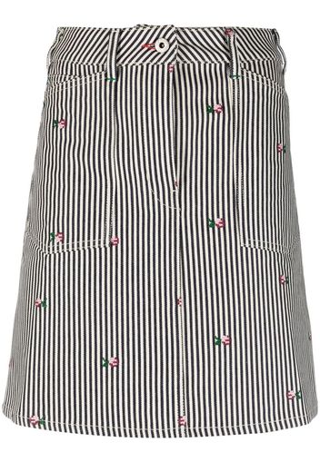 Kenzo floral-embroidered stripe-print skirt - Bianco