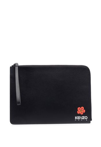 Kenzo logo-print leather clutch bag - Nero