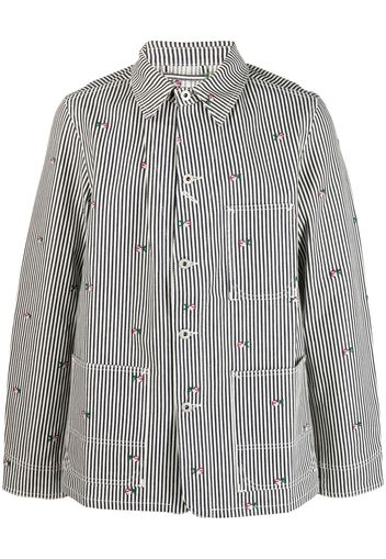 Kenzo floral-embroidered striped shirt jacket - Bianco