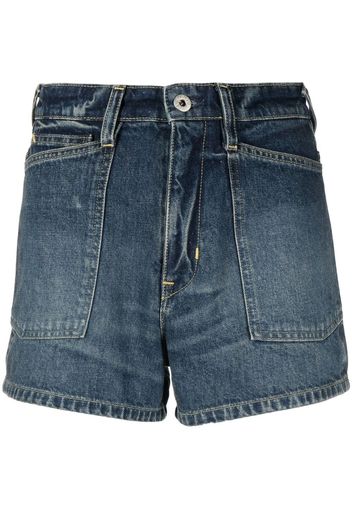 Kenzo logo-patch denim short shorts - Blu