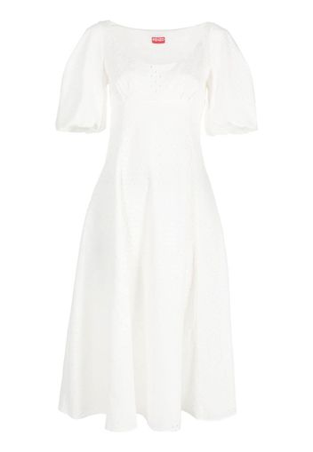 Kenzo puff-sleeve embroidered midi dress - Bianco