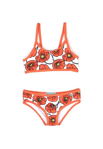 Kenzo Kids stretchy poppy-motif bikini - Bianco