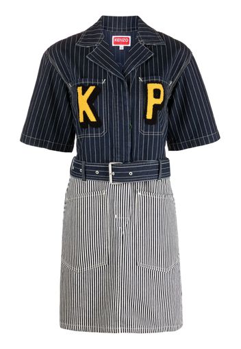 Kenzo logo-patch striped denim shirtdress - Blu