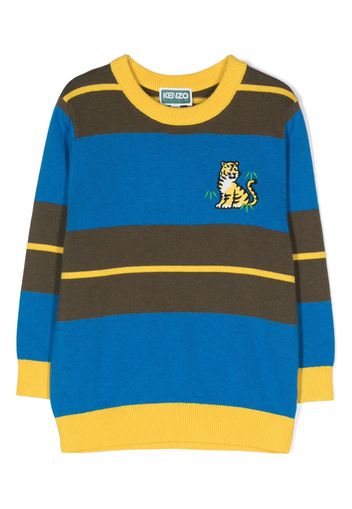 Kenzo Kids logo-embroidered striped jumper - Blu