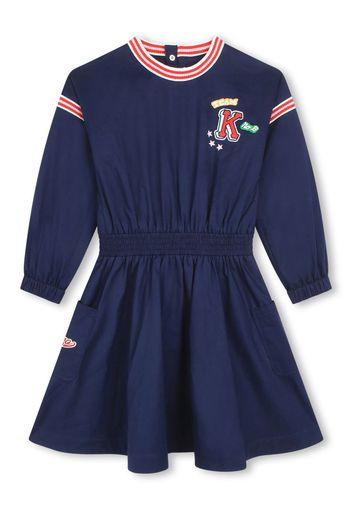 Kenzo Kids logo-embellished cotton flared dress - Blu