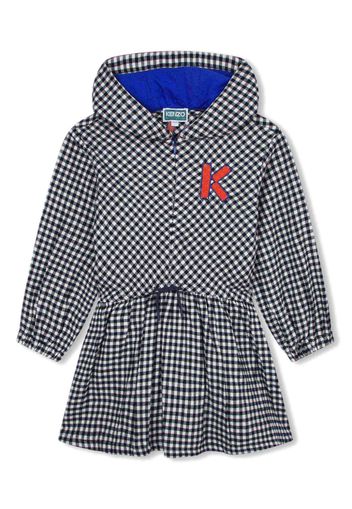 Kenzo Kids check-print hooded dress - Blu