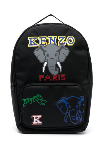 Kenzo Kids logo-print canvas backpack - Blu