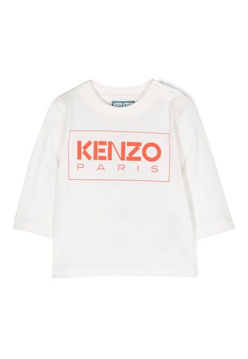 Kenzo Kids logo-print long-sleeve cotton T-shirt - Bianco