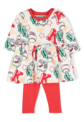 Kenzo Kids logo varsity-print dress set - Toni neutri