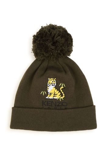 Kenzo Kids logo-embroidered turn-up beanie - Verde