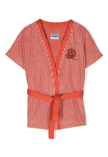 Kenzo Kids logo-embroidered striped robe - Arancione