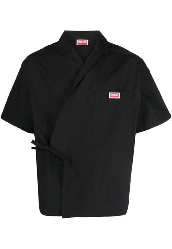 Kenzo logo-patch cotton kimono shirt - Nero