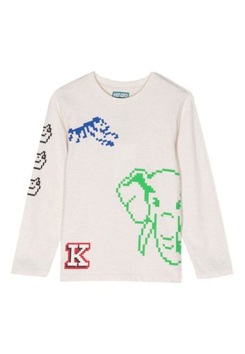 Kenzo Kids Jungle Game-print cotton T-shirt - Bianco