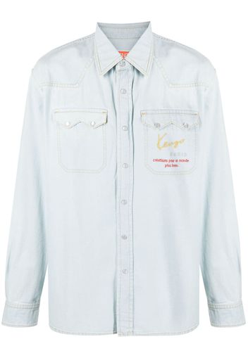 Kenzo Cowboy logo-embroidered denim shirt - Blu