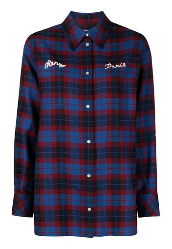 Kenzo logo-print check-pattern shirt - Blu