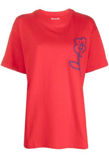 Kenzo floral-embroidered cotton T-shirt - Rosso