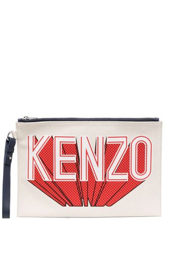 Kenzo logo-print canvas clutch bag - Toni neutri