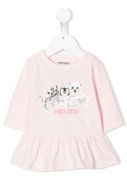 Kenzo Kids logo-print ruffle dress - Rosa