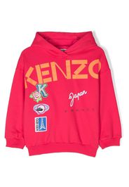 Kenzo Kids logo print cotton hoodie - Rosa