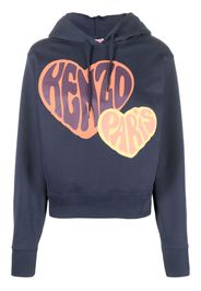 Kenzo logo-flocked cotton hoodie - Blu