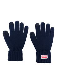 Kenzo logo-patch knitted gloves - Blu