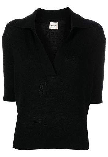 KHAITE Jo shortsleeved cashmere polo top - Nero