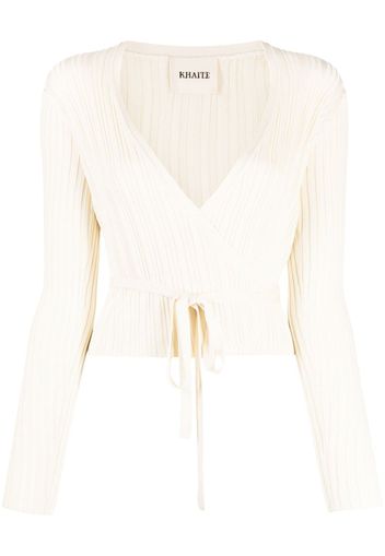 KHAITE ribbed plunge wrap top - Toni neutri