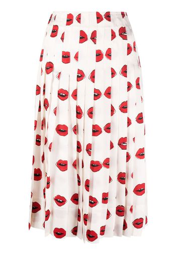 KHAITE Tudi lips-print pleated skirt - Bianco