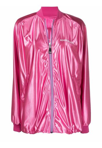 Khrisjoy logo-print metallic bomber jacket - Rosa