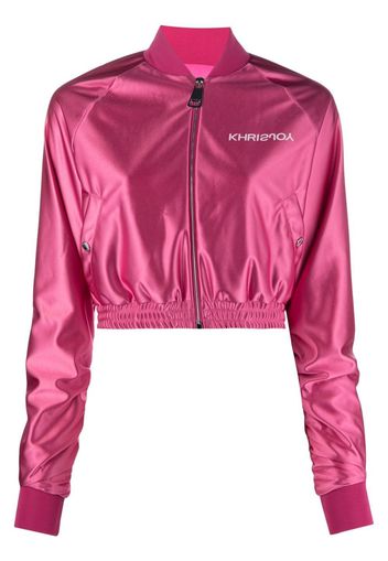 Khrisjoy logo-print satin bomber jacket - Rosa