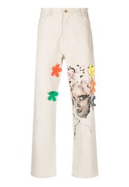 KidSuper illustration-print straight-leg jeans - Toni neutri