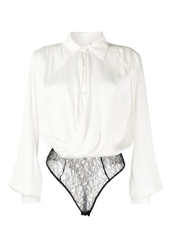 Kiki de Montparnasse silk and lace Crossover bodysuit - Bianco