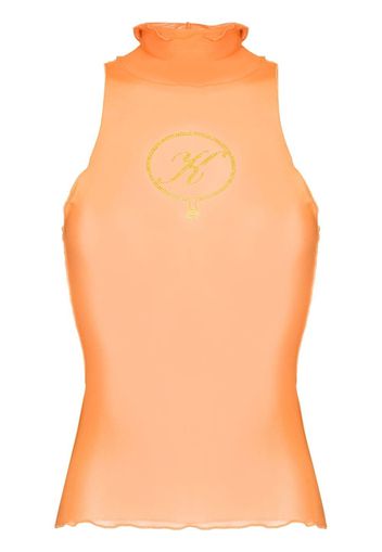 Kim Shui logo-embroidered mesh top - Arancione