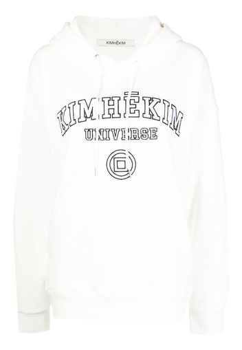 Kimhekim embroidered-logo drawstring hoodie - Bianco