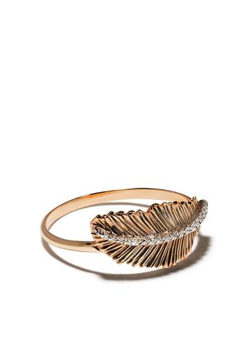 14kt rose gold feather diamond ring