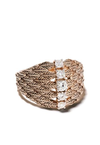 14kt rose gold leaf diamond embellished cocktail ring