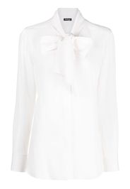 Kiton pussybow long-sleeve silk blouse - Bianco