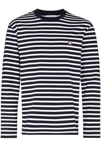 Maison Kitsuné fox-embroidered striped T-shirt - Blu