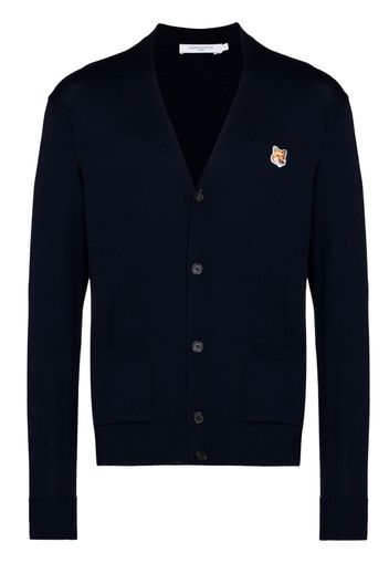 Maison Kitsuné Fox-patch V-neck cardigan - P480 NAVY