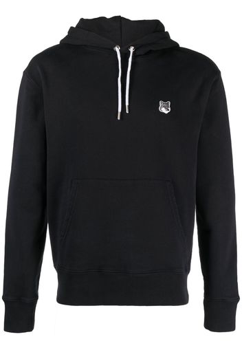 Maison Kitsuné logo-embroidered long-sleeved cotton hoodie - Nero