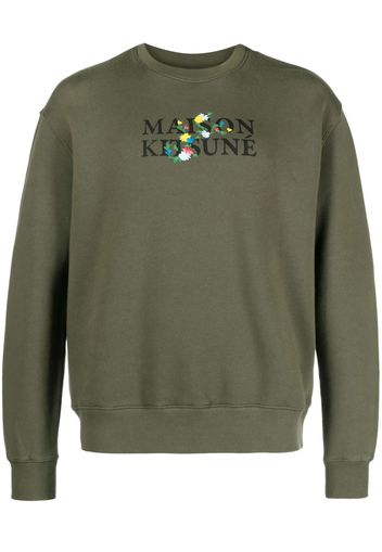 Maison Kitsuné floral-embroidered cotton sweatshirt - Verde