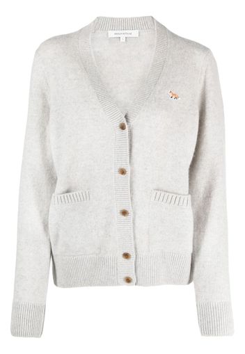 Maison Kitsuné logo-patch V-neck wool cardigan - Grigio