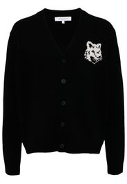 Maison Kitsuné Cardigan con testa di volpe a intarsio - Nero