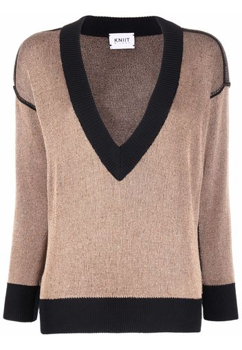 KNIIT MILANO metallic V-neck sweater - Marrone