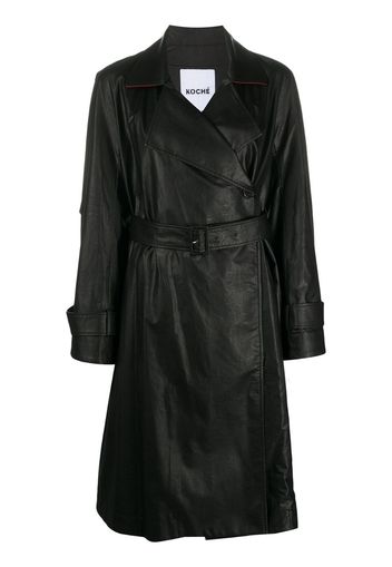 leather-finished trench coat