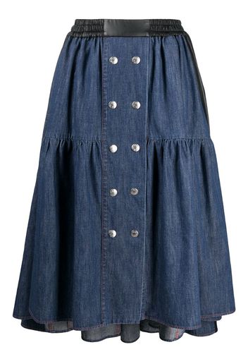 button-detail gathered denim skirt