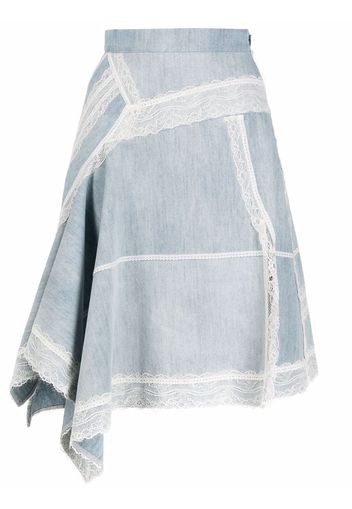 Koché asymmetric lace-trim denim skirt - Blu