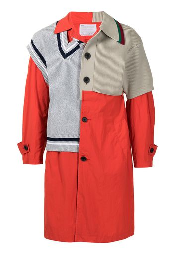 Kolor sweater-panelled trench coat - Rosso