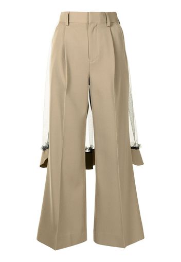 Kolor tulle-overlay flared trousers - Marrone